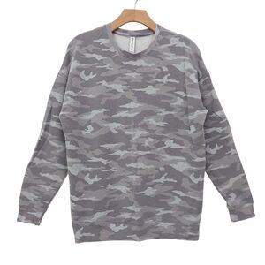Athleta Studio To Street Sweatshirt Womens Medium Gray Camo Soft Gym Athletic
